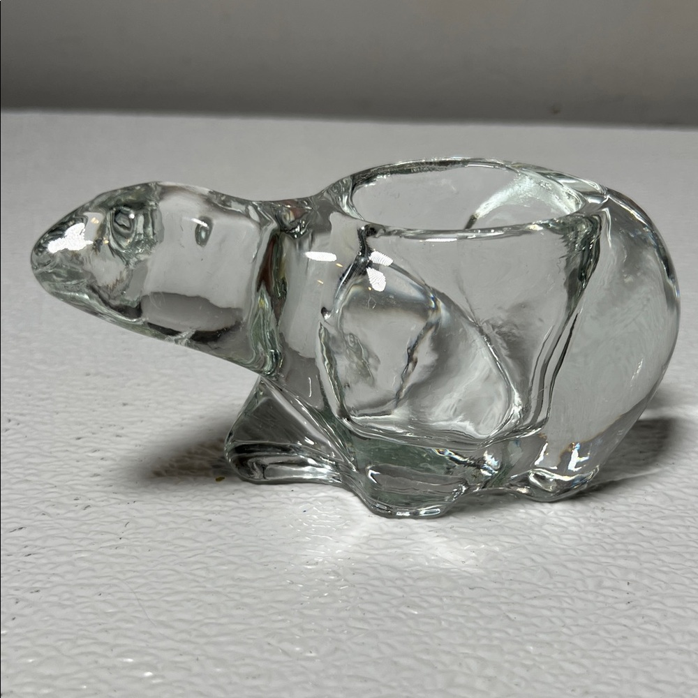 Vintage Indiana Clear Crystal Polar Bear Votive Tea Light Candle Holder 90's